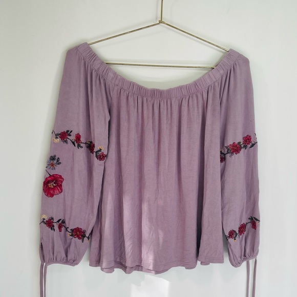 American Eagle Outfitters Tops - American Eagle S Dusky Pink Floral Embroidery Off the Shoulder Top